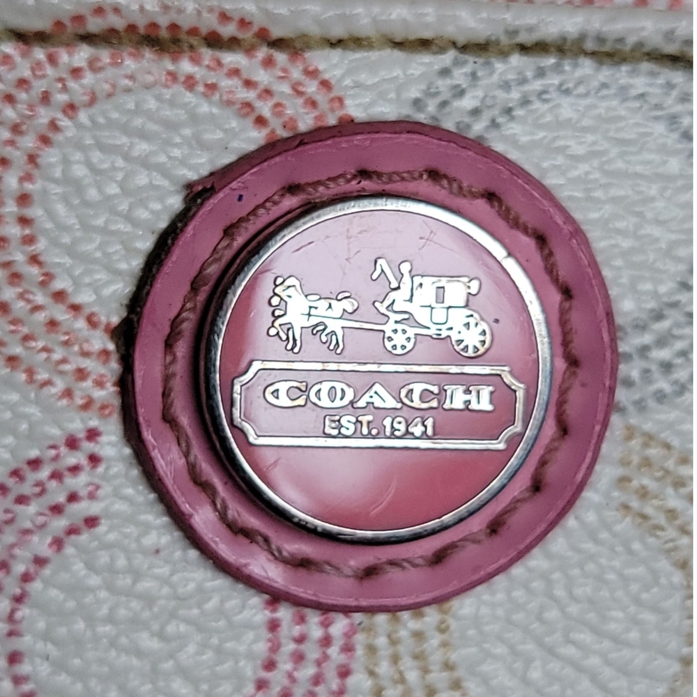 Coach Waverly Optic Art Coin Purse  multi-color signature C W/ Pink Leather Trim - Picture 8 of 15